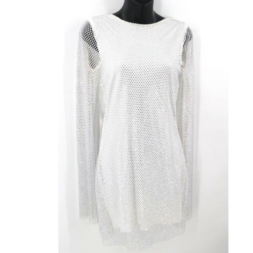 12th Tribe Womens Anna Rhinestone Mesh Mini Dress Size XS